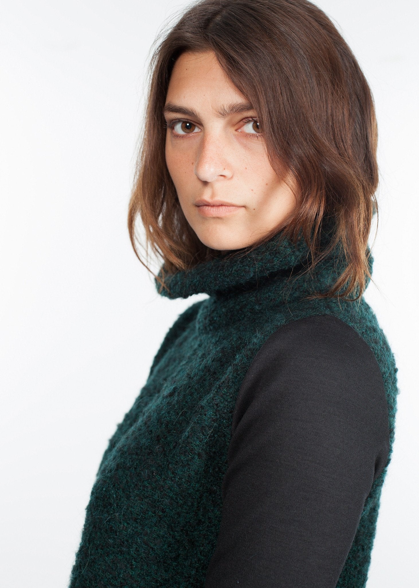 Boucle Turtle Neck in Green/Black