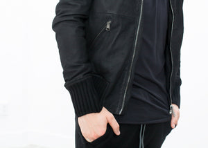 Broken Leather Bomber in Black